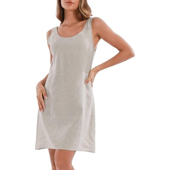 Dresses & Skirts - Women's Linen Casual Sleeveless Shift Mini Dress Large Summer Flax